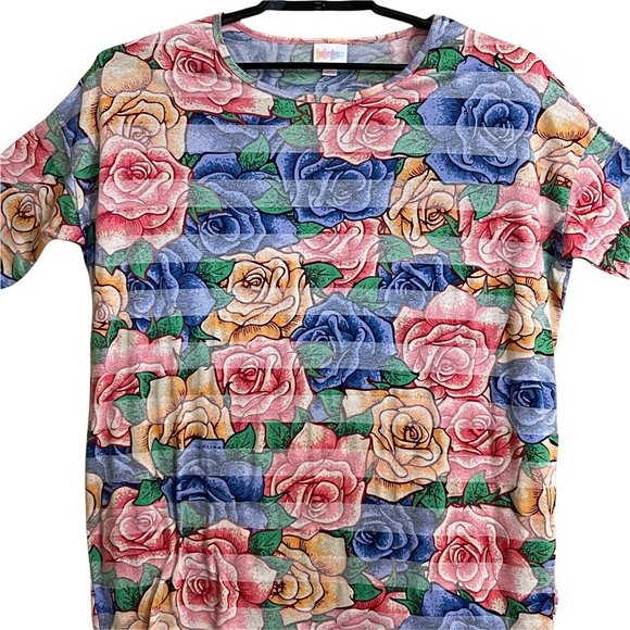 LuLaRoe Women IRMA Top Small Tunic All Over Rose Print High Low Multicolor EUC - Picture 4 of 12